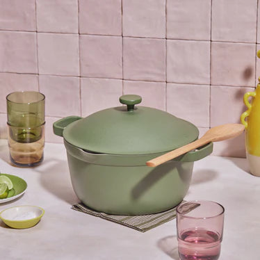 Ceramic Nonstick Stock Pot, Green 5.5 Qt with Lid & Wooden Spoon, Everyday Cookware