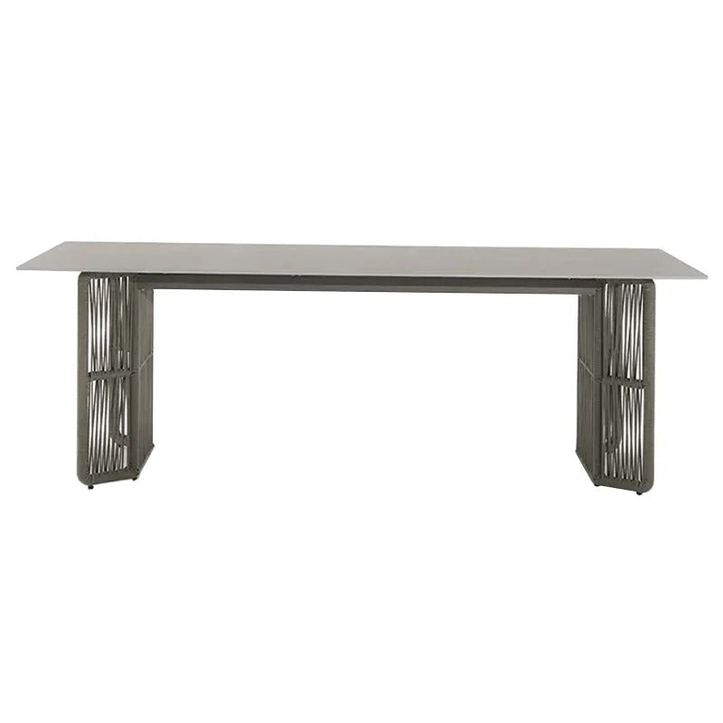 Modern Outdoor Dining Set Light Taupe Rope Weave Aluminum Frame 5-Piece, Outdoor Dining Set