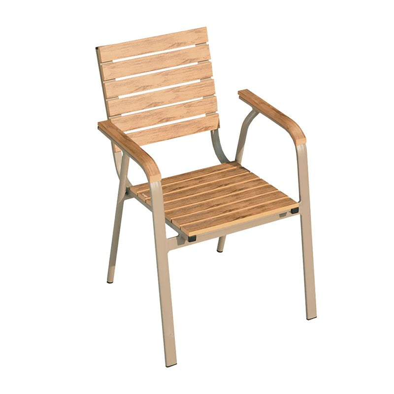 Modern Outdoor Dining Set Natural Wood Slat Aluminum Frame 7-Piece, Outdoor Dining Set