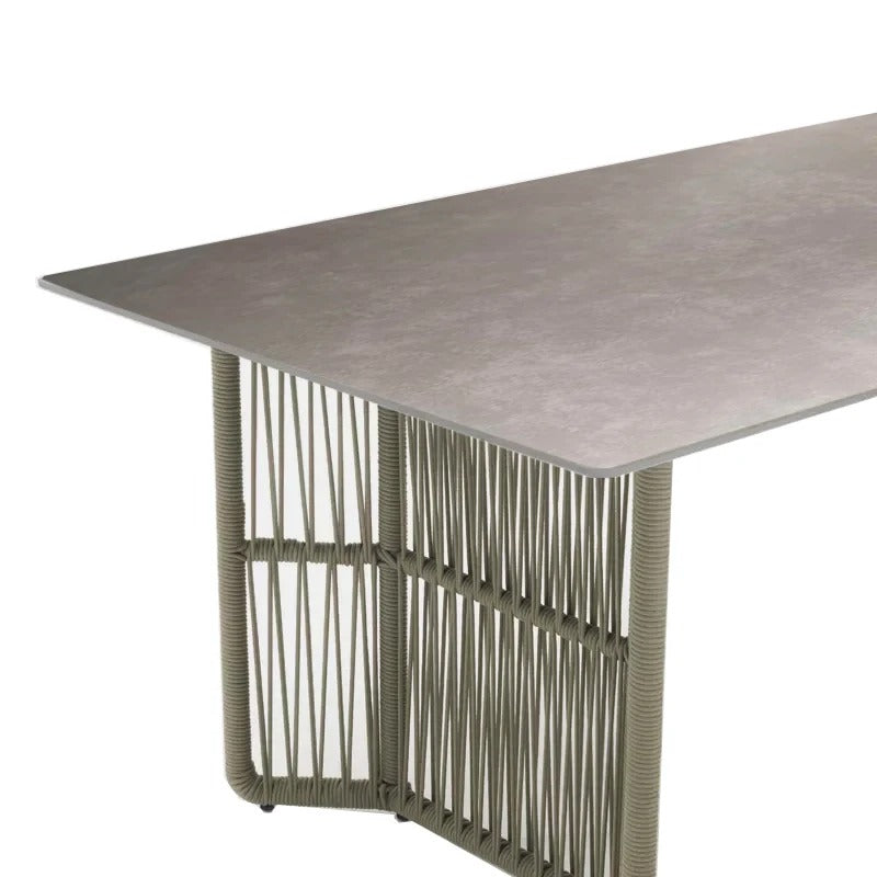Modern Outdoor Dining Set Light Taupe Rope Weave Aluminum Frame 5-Piece, Outdoor Dining Set