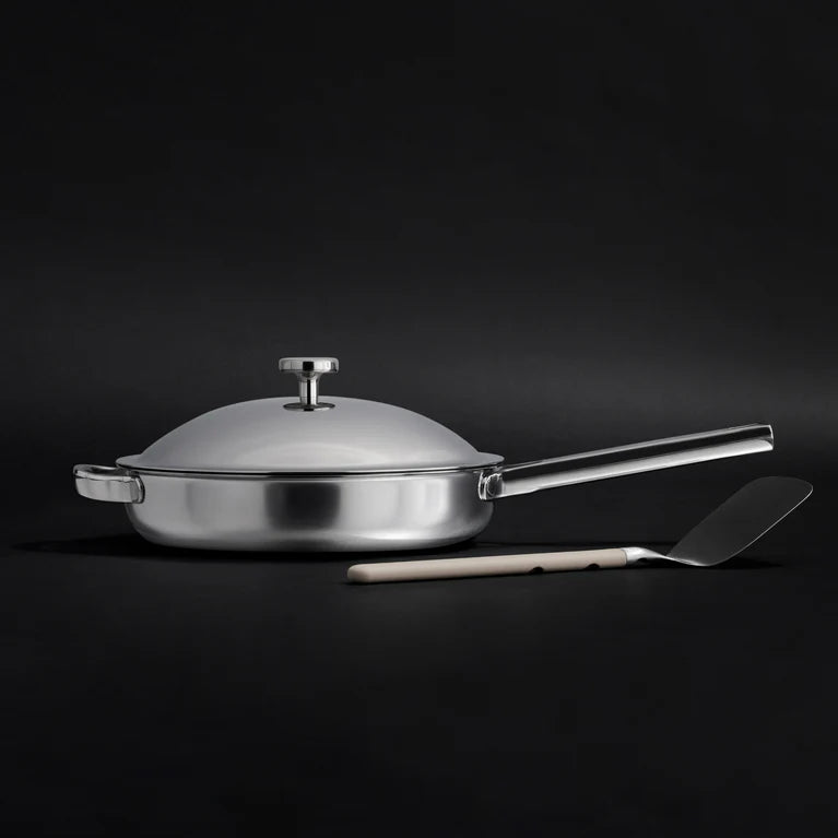 Titanium Stainless Steel Frying Pan, 10.5 Inch with Lid & Spatula, Professional Cookware