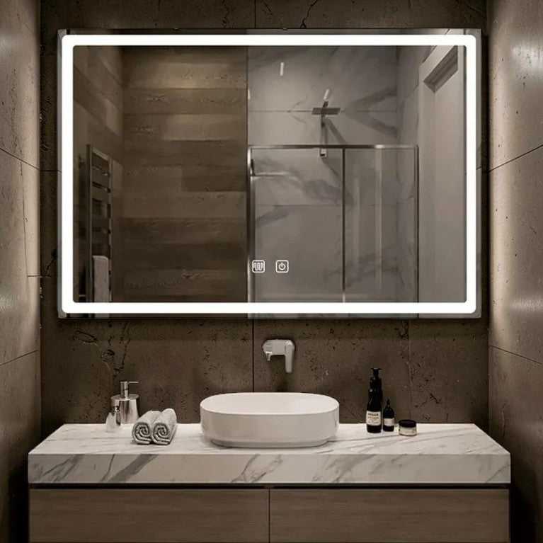 LED Smart Bathroom Mirror Rectangle Backlit 20x28 Inch, Touch Control Defogging Mirror