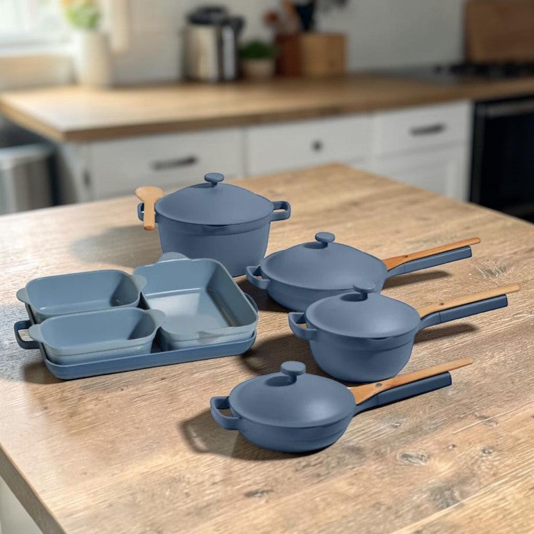 Ceramic Nonstick Cookware & Bakeware Set Blue 8-Piece, Multi-Function Kitchen Cookware