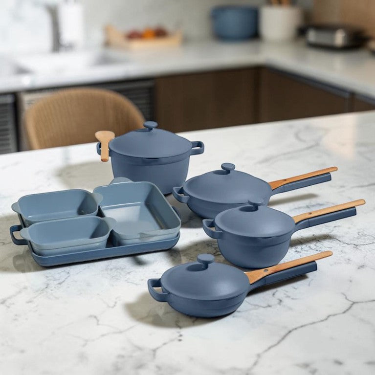 Ceramic Nonstick Cookware & Bakeware Set Blue 8-Piece, Multi-Function Kitchen Cookware