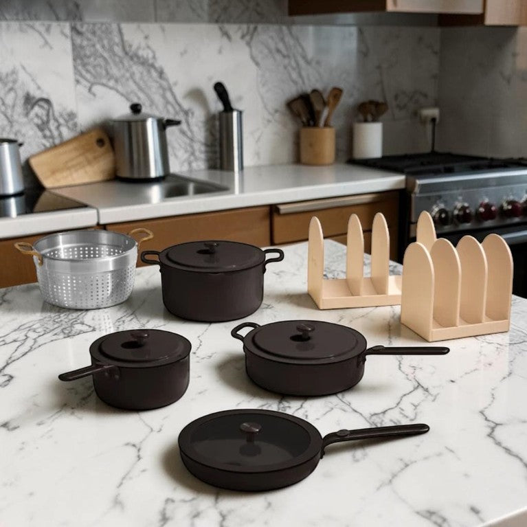 Ceramic Nonstick Cookware Set Black 7-Piece, Aluminum Kitchen Cookware with Storage System