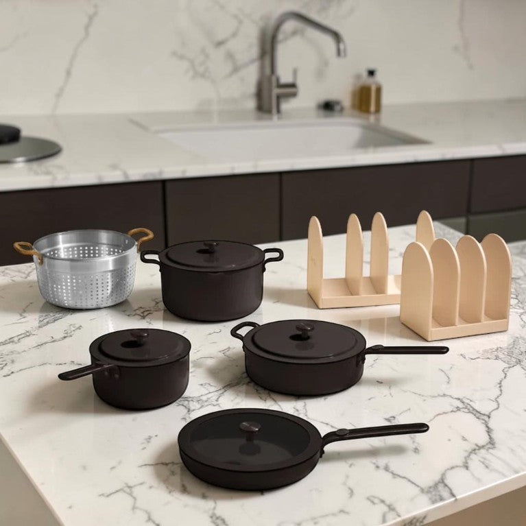 Ceramic Nonstick Cookware Set Black 7-Piece, Aluminum Kitchen Cookware with Storage System