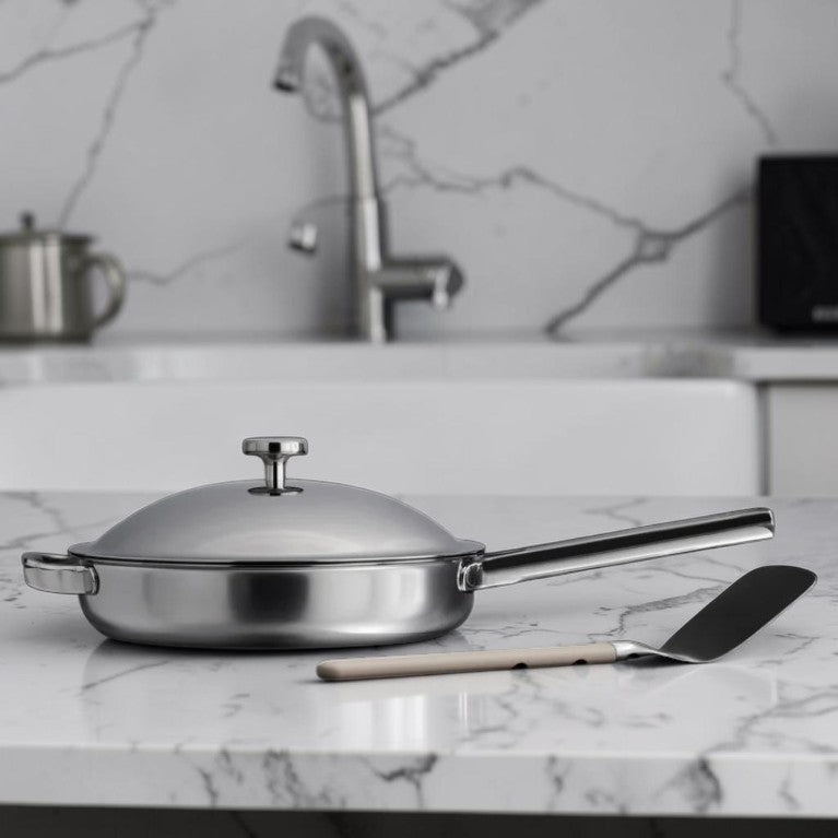 Titanium Stainless Steel Frying Pan, 10.5 Inch with Lid & Spatula, Professional Cookware