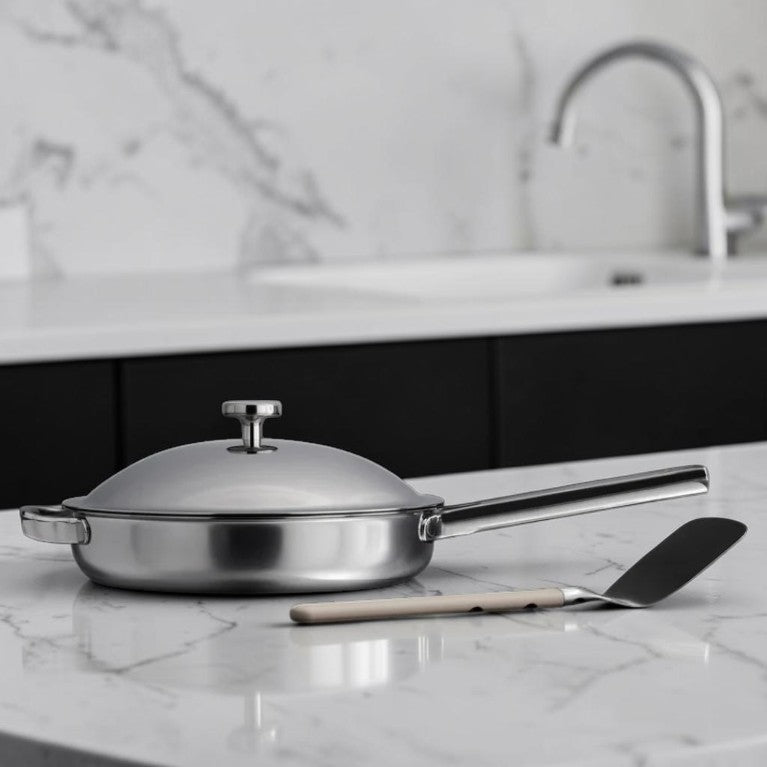 Titanium Stainless Steel Frying Pan, 10.5 Inch with Lid & Spatula, Professional Cookware