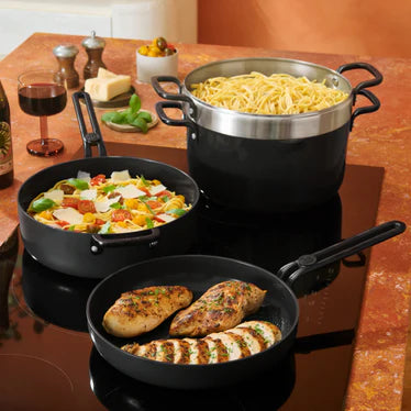 Ceramic Nonstick Cookware Set Black 7-Piece, Aluminum Kitchen Cookware with Storage System