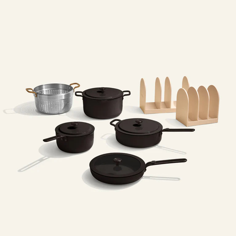 Ceramic Nonstick Cookware Set Black 7-Piece, Aluminum Kitchen Cookware with Storage System