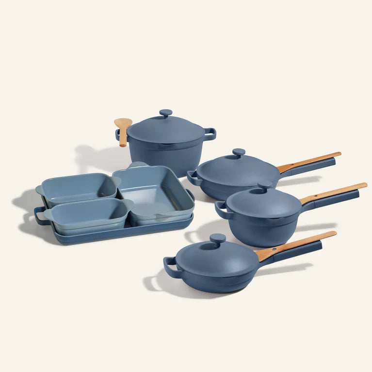 Ceramic Nonstick Cookware & Bakeware Set Blue 8-Piece, Multi-Function Kitchen Cookware