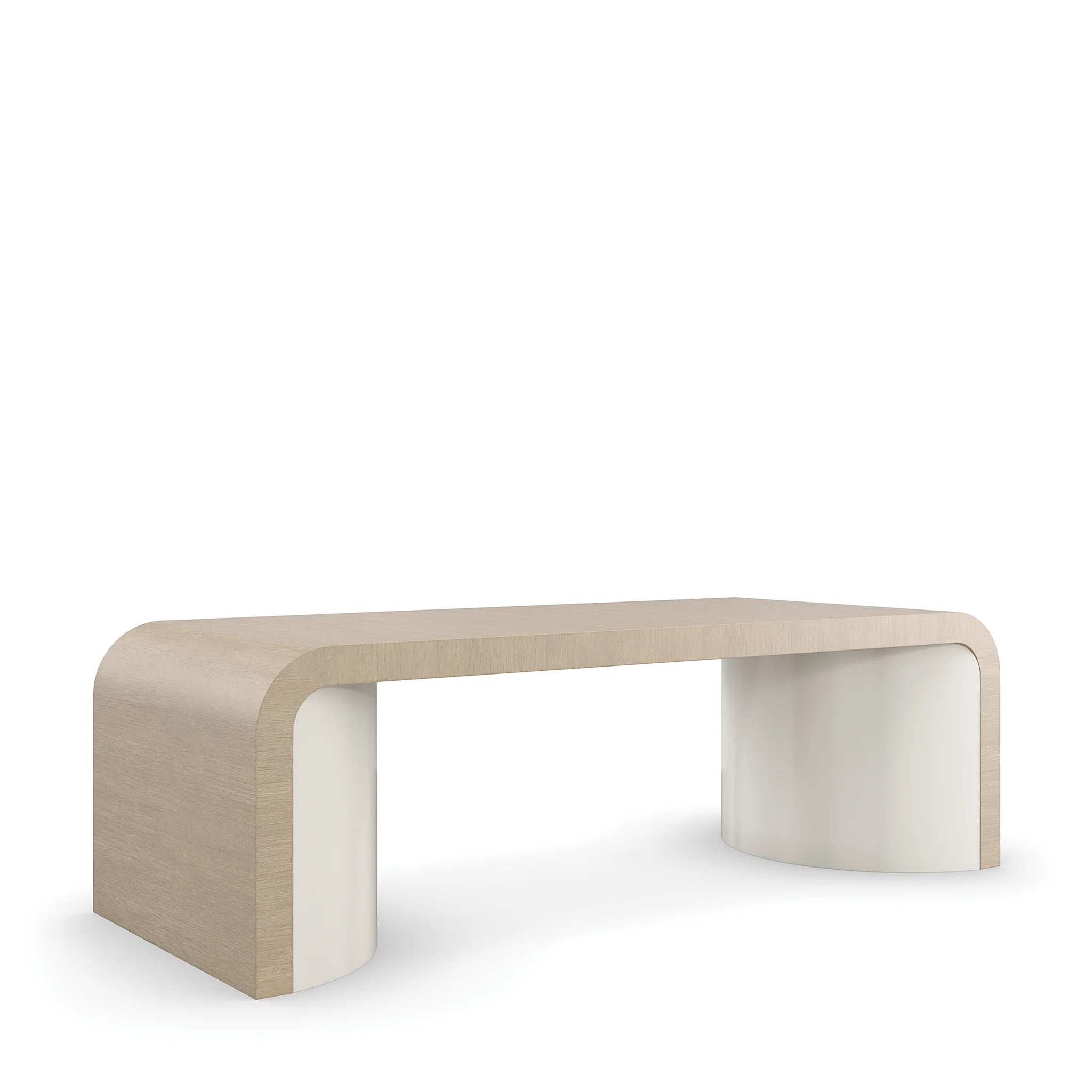 Modern Oak Finish, Living Room Center Table with Curved Waterfall Design & Sculptural Base, Coffee Table