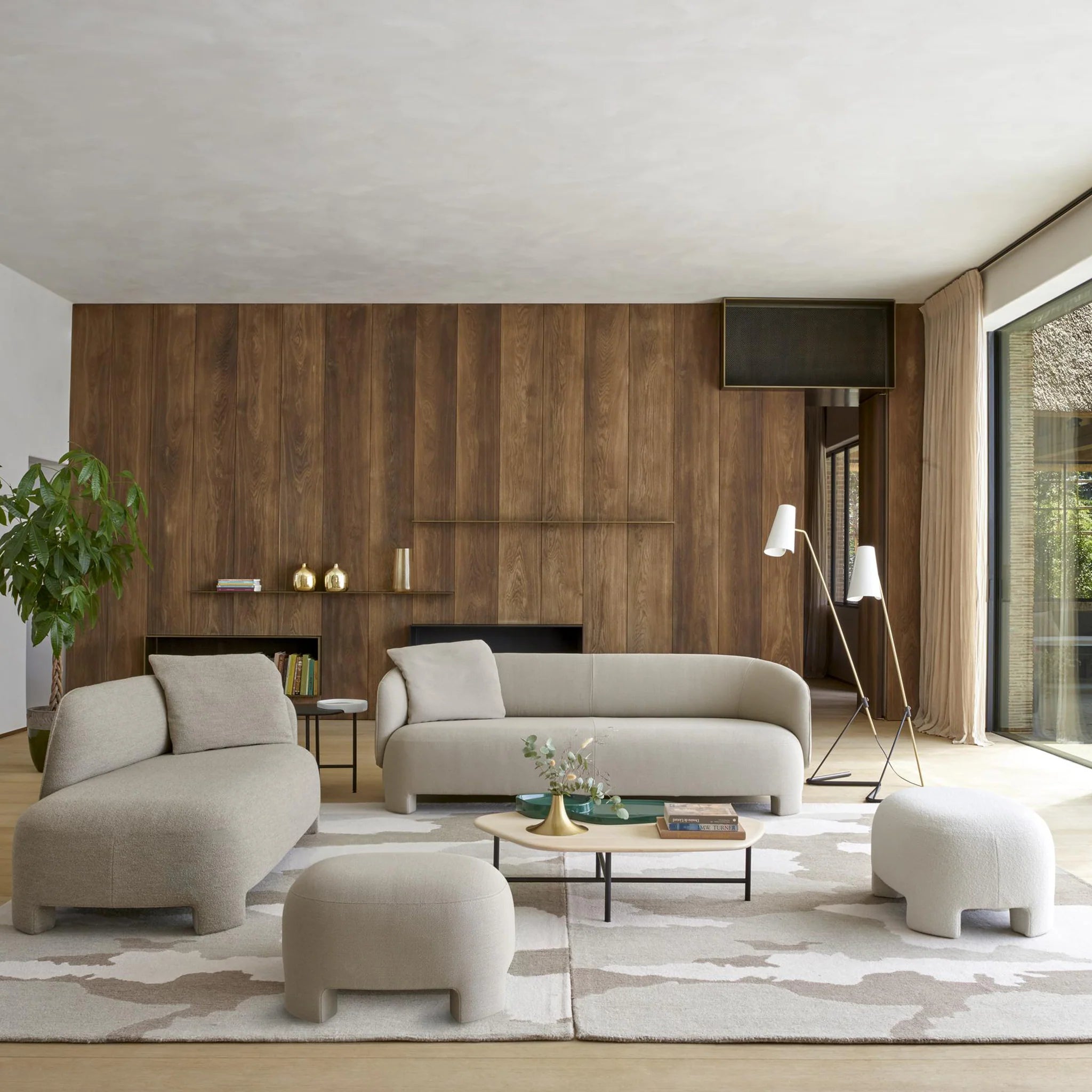 Modern Natural Ash Wood, Living Room Center Table with Green Ceramic Tray & Black Steel Base