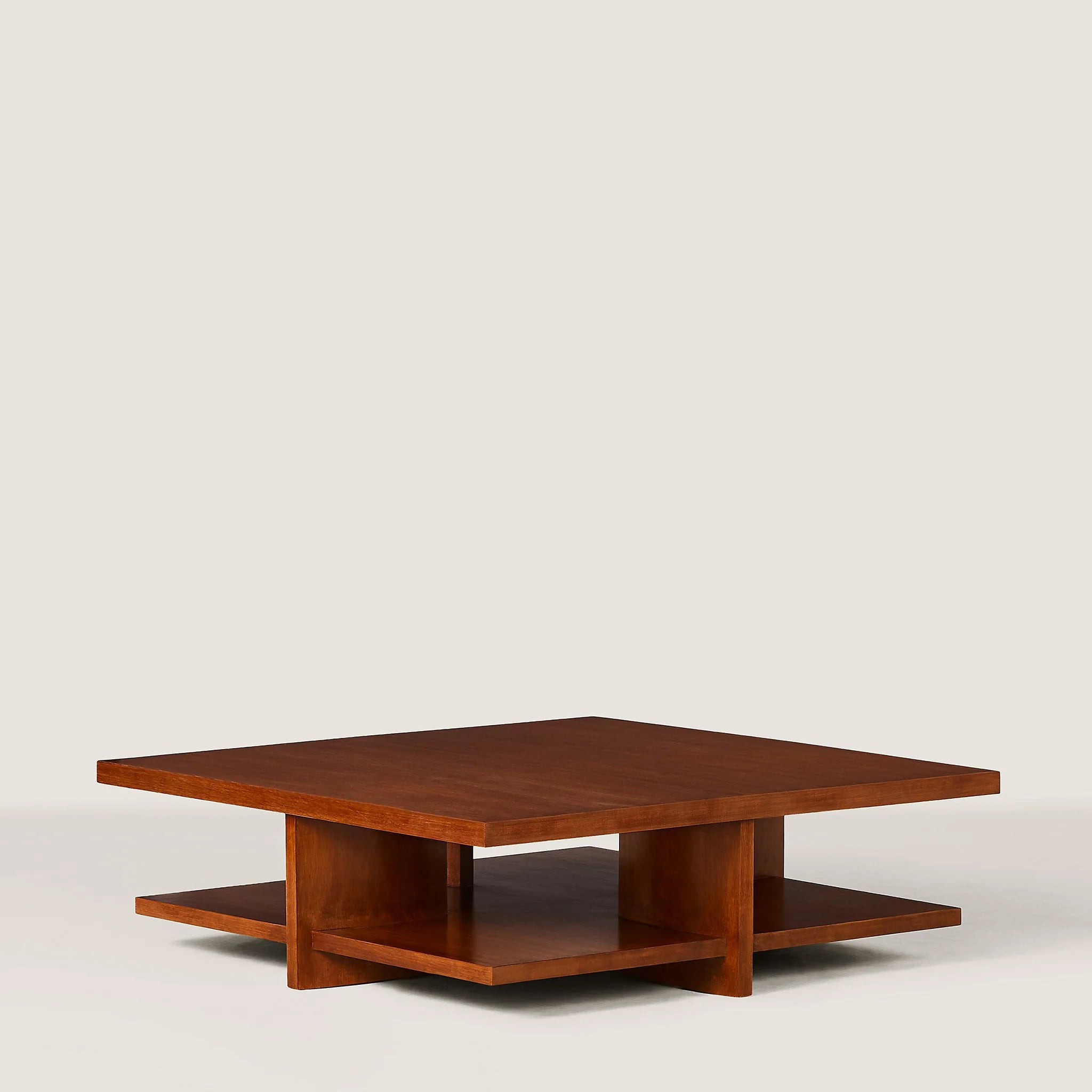 Modern Medium Oak, Living Room Center Table with Two-Tier Design & Curved Legs, Coffee Table