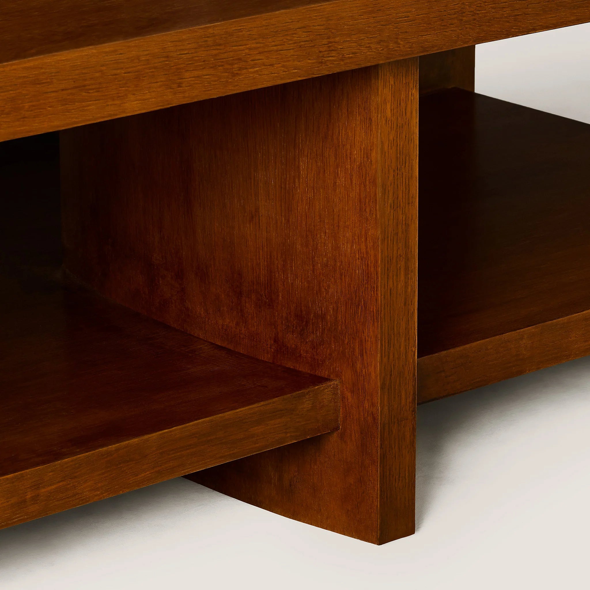 Modern Medium Oak, Living Room Center Table with Two-Tier Design & Curved Legs, Coffee Table